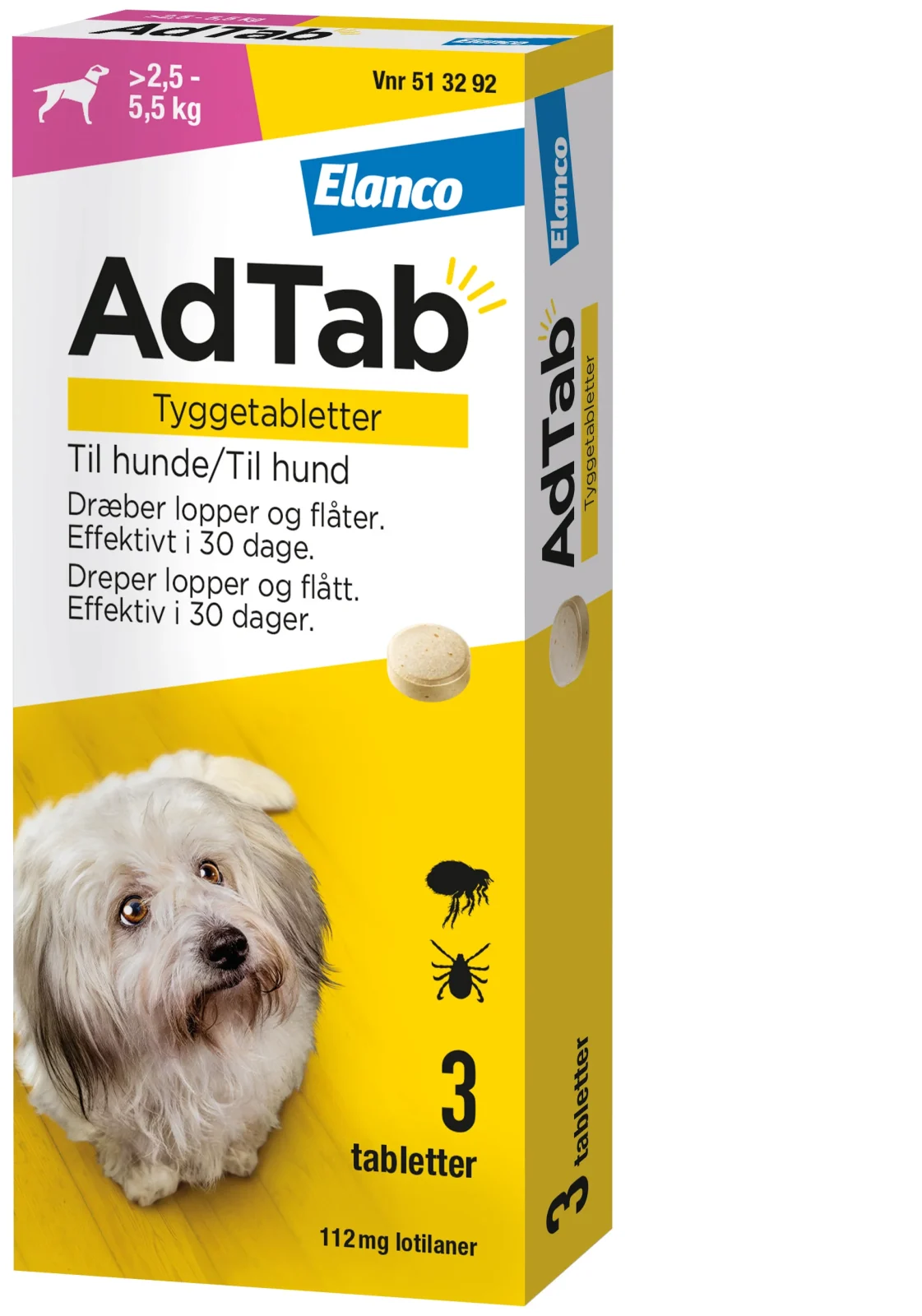 ADTAB Flåt- & loppemiddel tabletter hund 2,5-5,5 kg - 3 tabletter