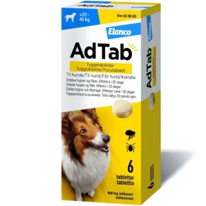 AdTab hund 22–45 kg 900 mg 6stk – loppe- og flåtbehandling