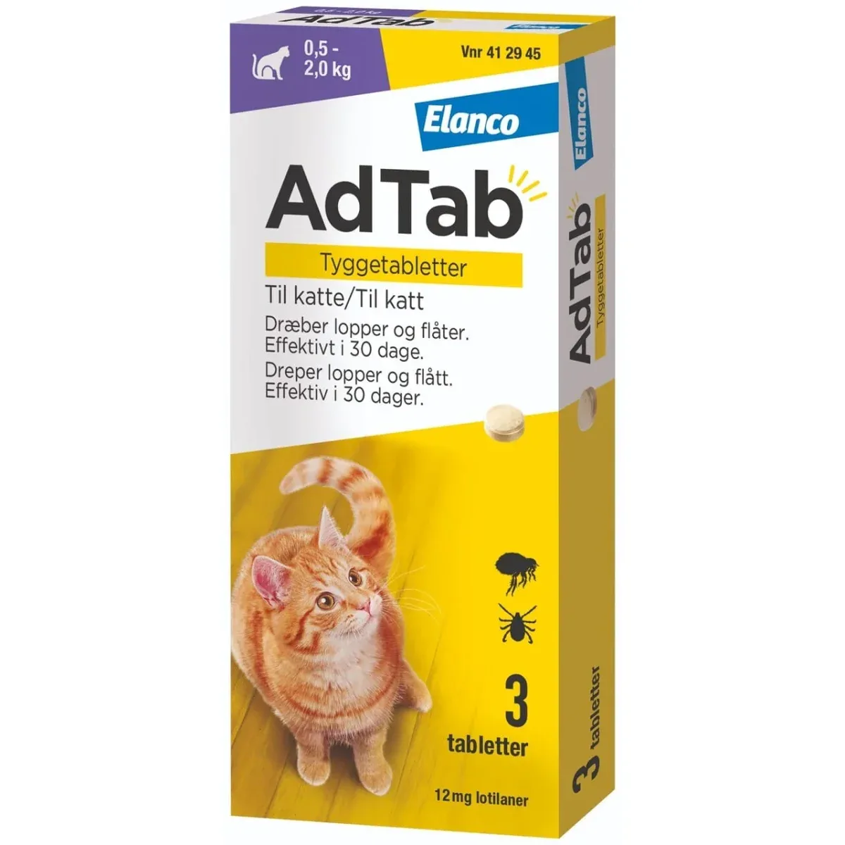AdTab kat 0,5–2 kg 12 mg – loppe- og flåtbeskyttelse