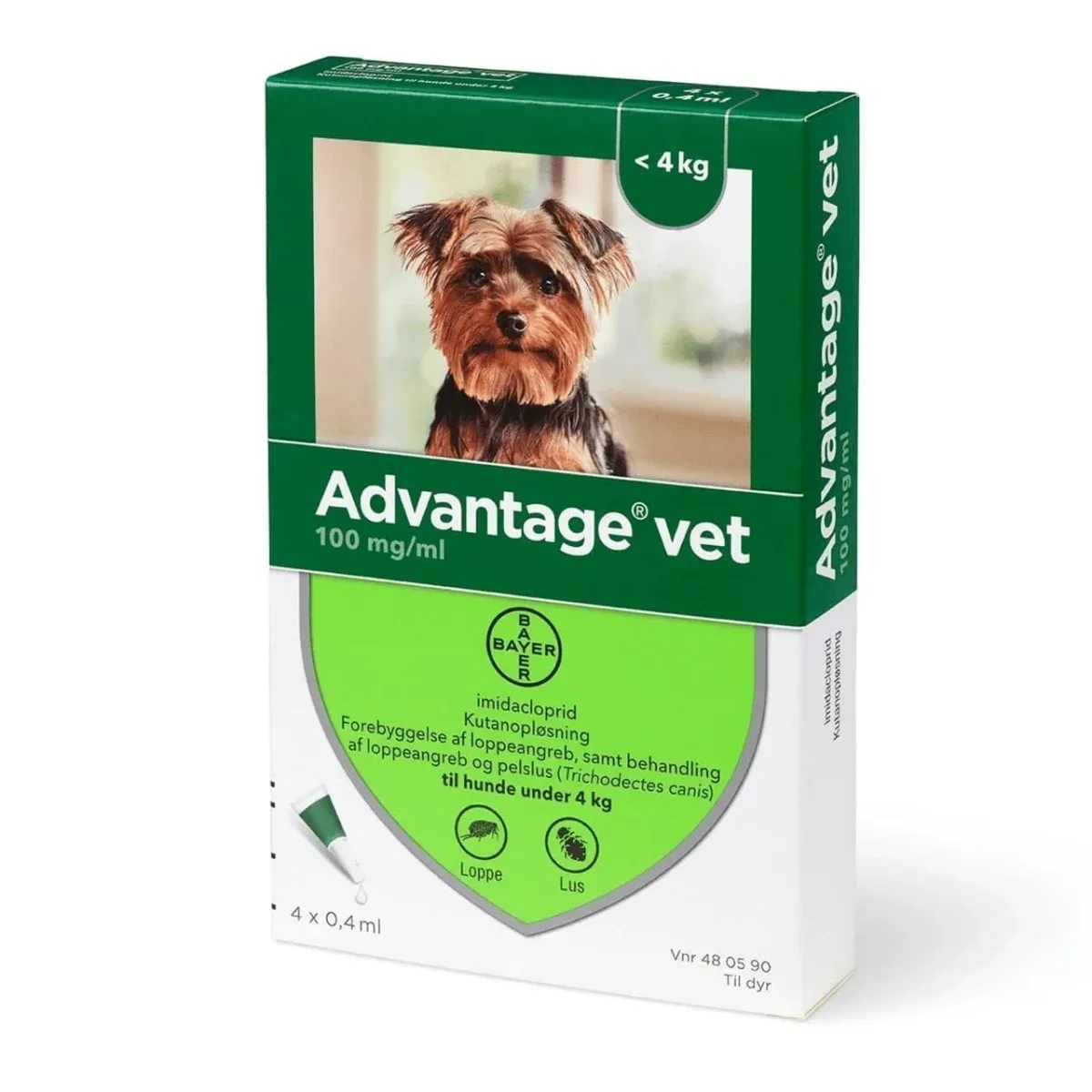 Advantage loppemiddel til hund 0-4 kg 4 pipetter