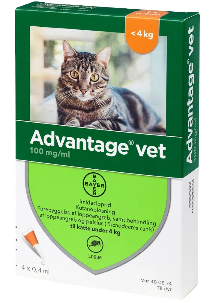 Advantage Vet 4x0,4ml loppemiddel til katte under 4kg