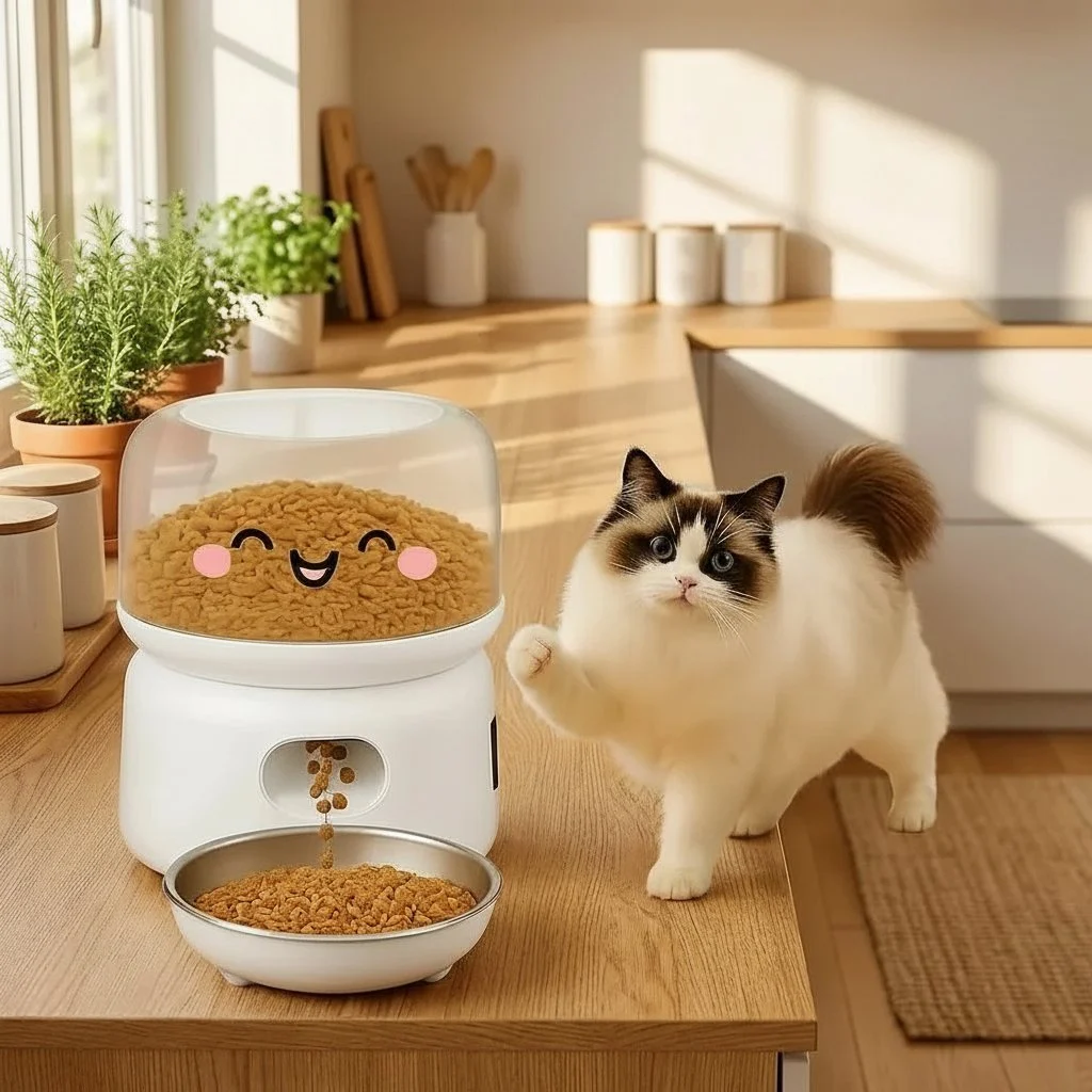Automatisk foderautomat til katte – programmerede måltider