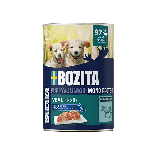 Bozita Paté med kalv, vådfoder til hvalpe og juniorer 400g