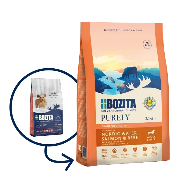 Bozita Purely Adult Small Salmon & Beef – kornfrit hundefoder til små hunde