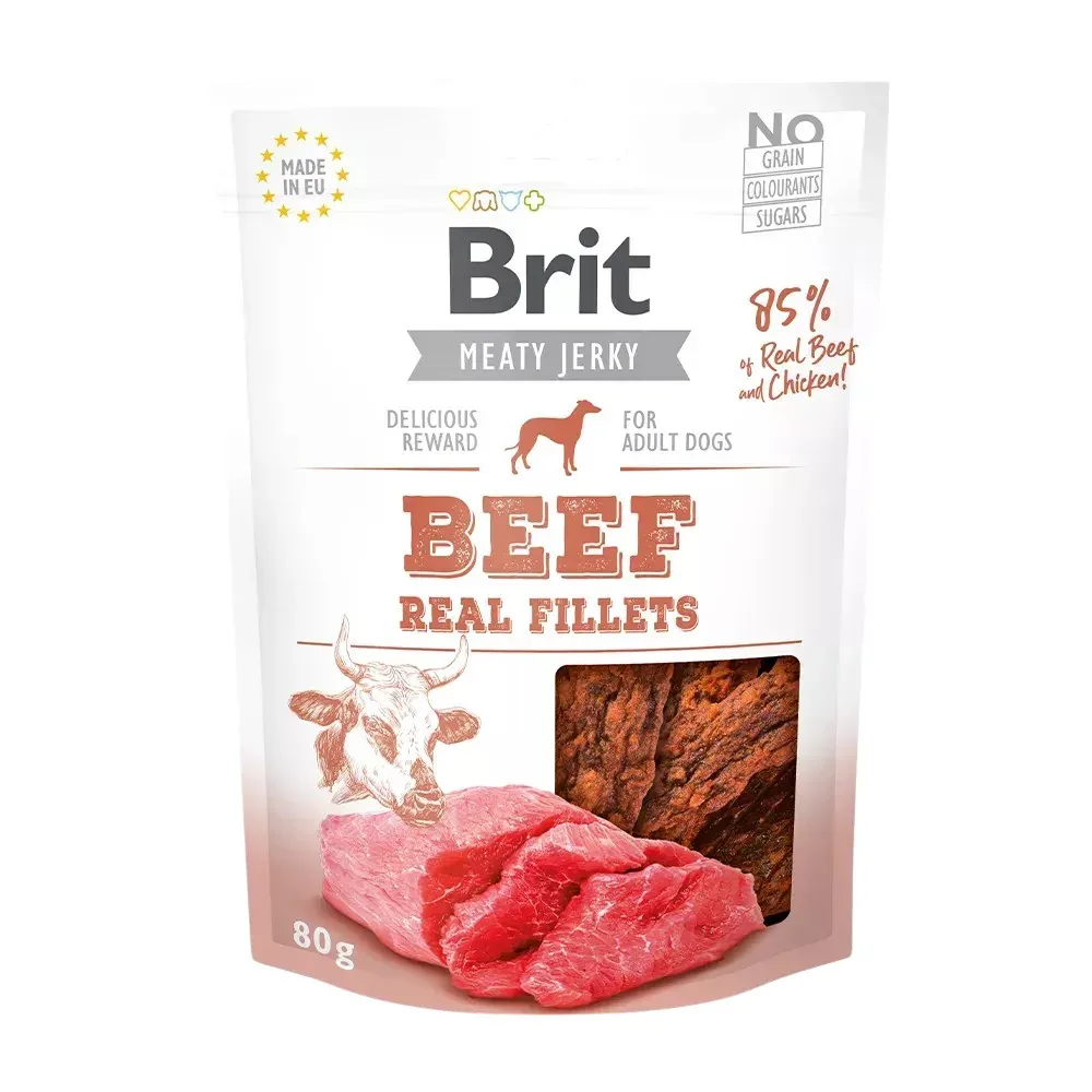 Brit – Meaty Jerky – Fileter m. Okse – 80g