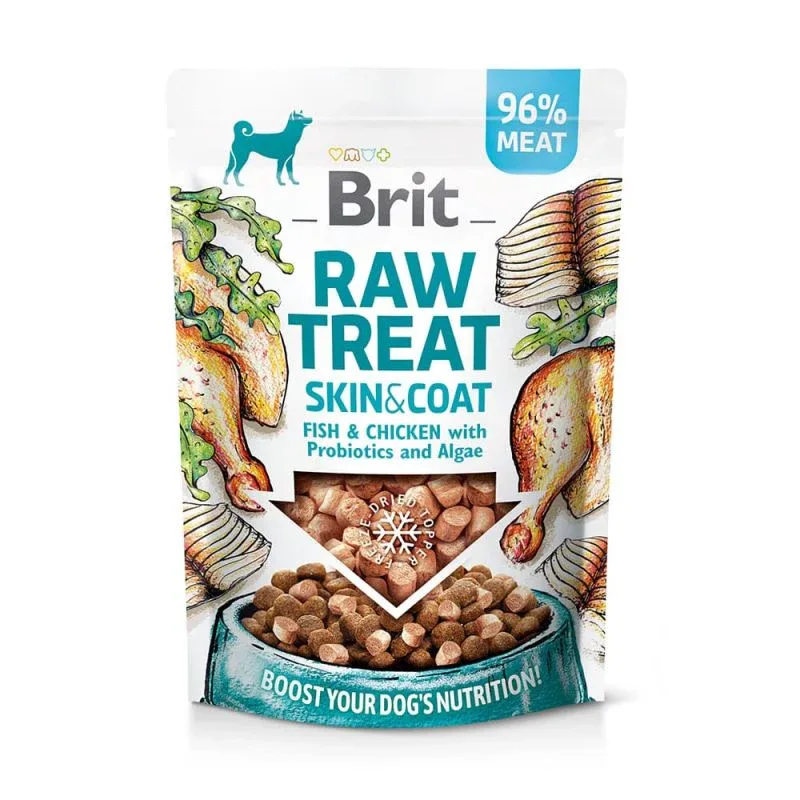 Brit – Raw Treat – Skin & Coat m. Fisk, Kylling, Probiotika & Alger – 40g
