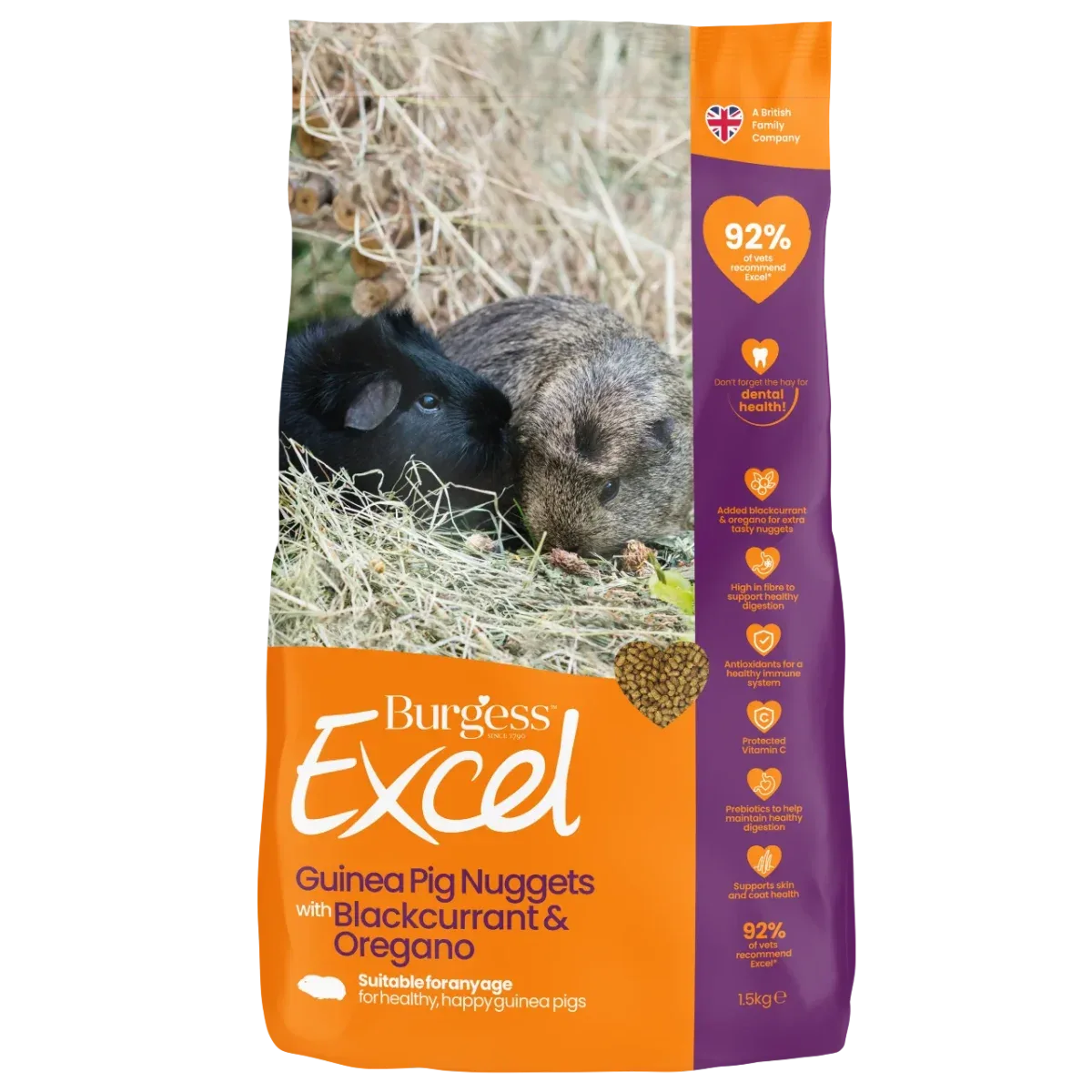 Burgess Excel Marsvin Solbær & Oregano 1,5 kg – Fiberrigt foder