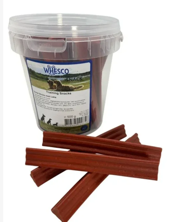 Dental sticks i bøtte med laks 500 gr.