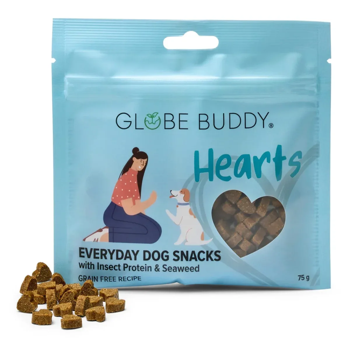 Globe Buddy Hearts Insect Protein & Seaweed 75 g – Kornfri Hundegodbid