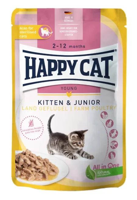 Happy Cat Kitten, Fjerkræ i sovs pouch 85 g Killing Vådfoder