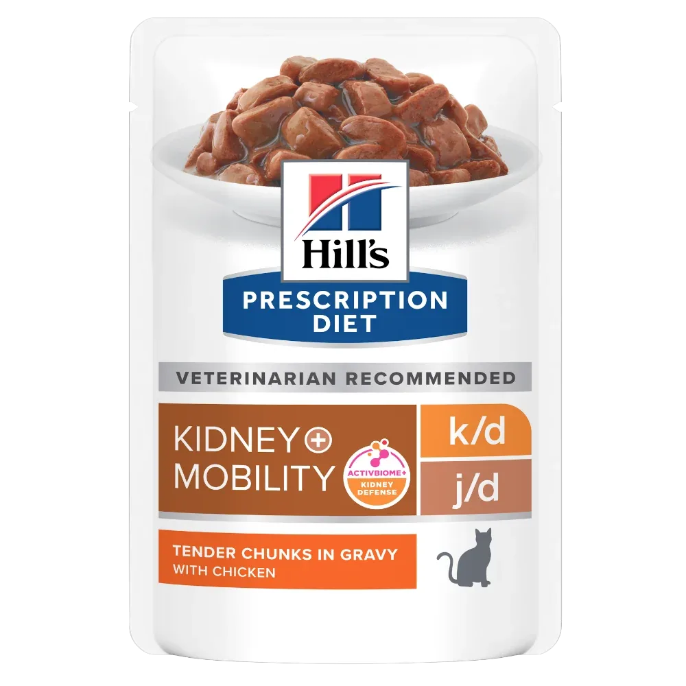 Hill's PRESCRIPTION DIET k/d + Mobility vådfoder til katte med kylling - 12x85g portionsposer