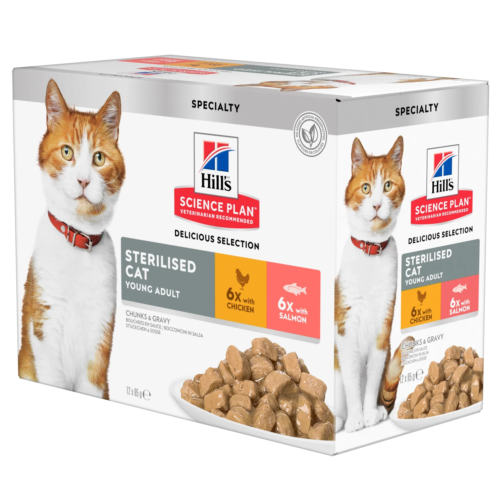 Hills vådfoder til steriliserede katte i sovs med kylling og laks - Multipack