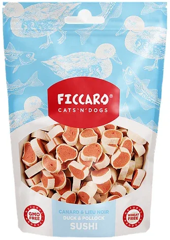 Hundegodbidder fra FICCARO, bløde sandwich bidder med and & fisk