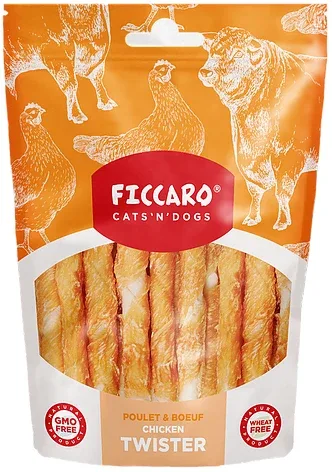 Hundegodbidder fra FICCARO, tyggepinde med kylling omkring