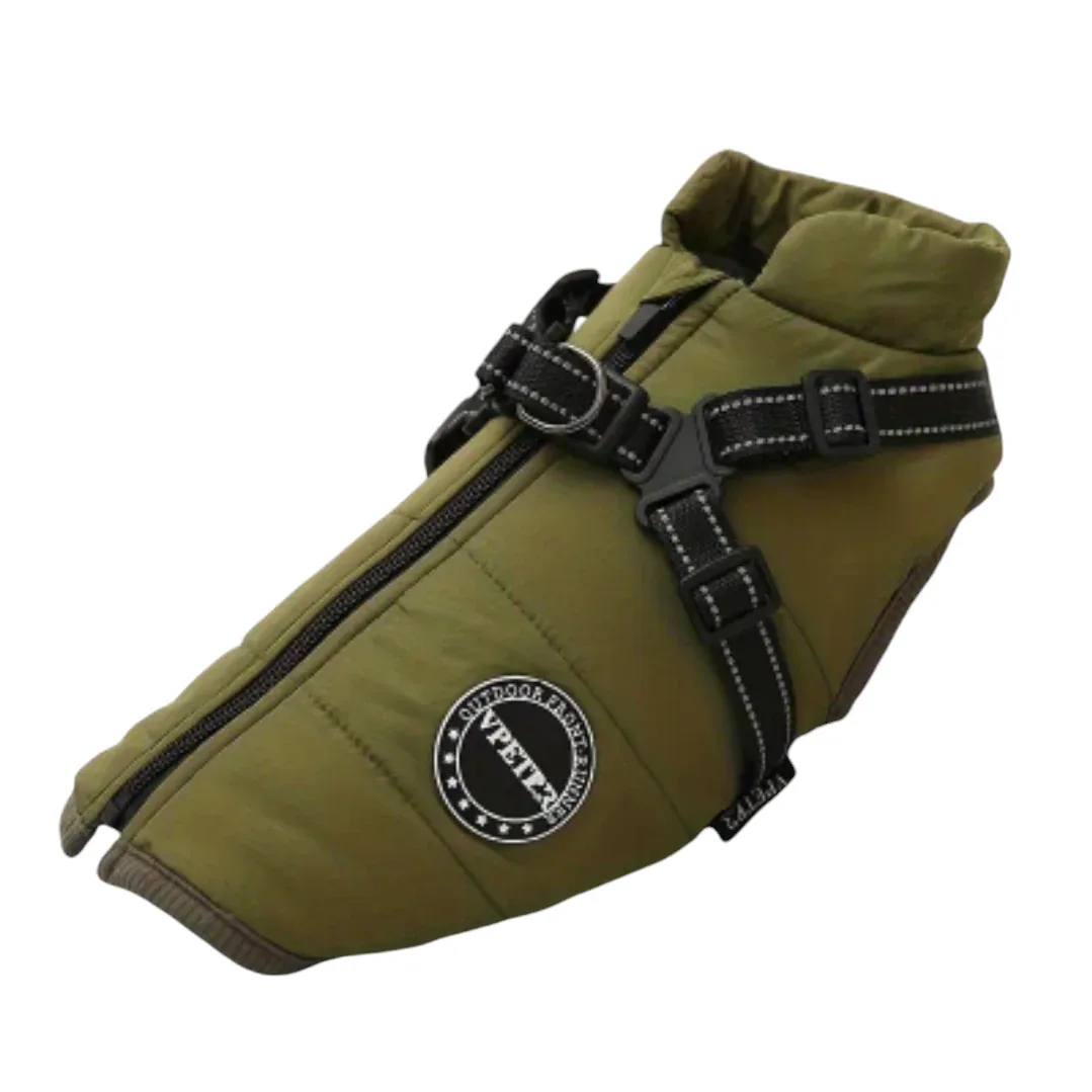Hundejakke m. sele – Army grøn