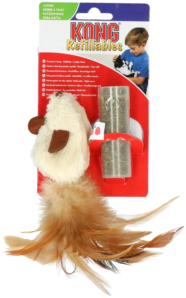 Kattelegetøj, Kong mus med fjer, med refill catnip