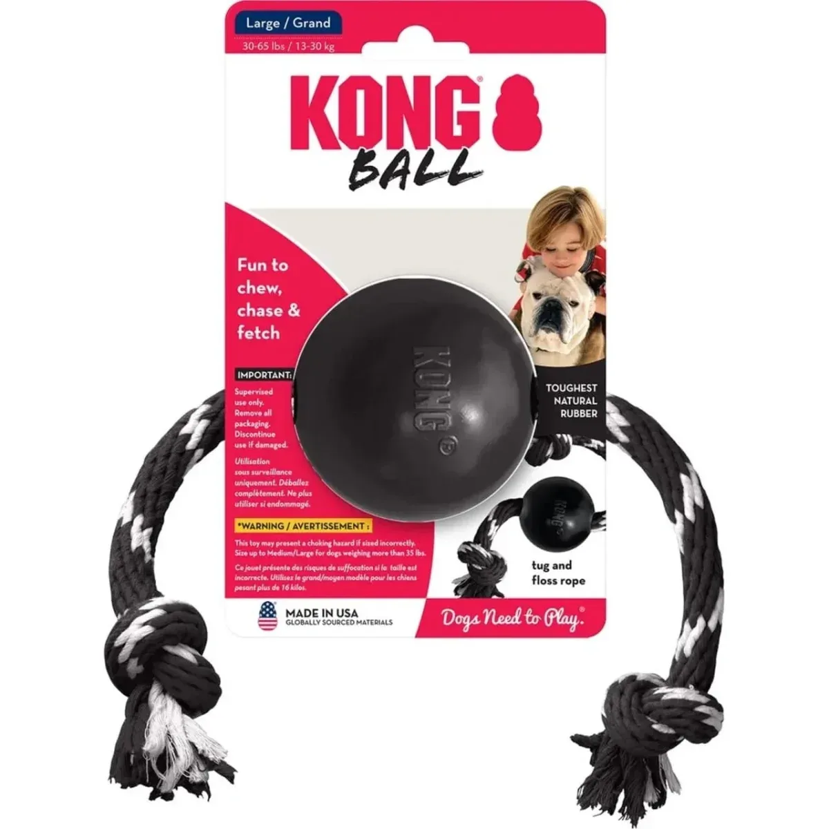 KONG Extreme Ball med reb L Ø7,5 cm – Ekstrem holdbar bold