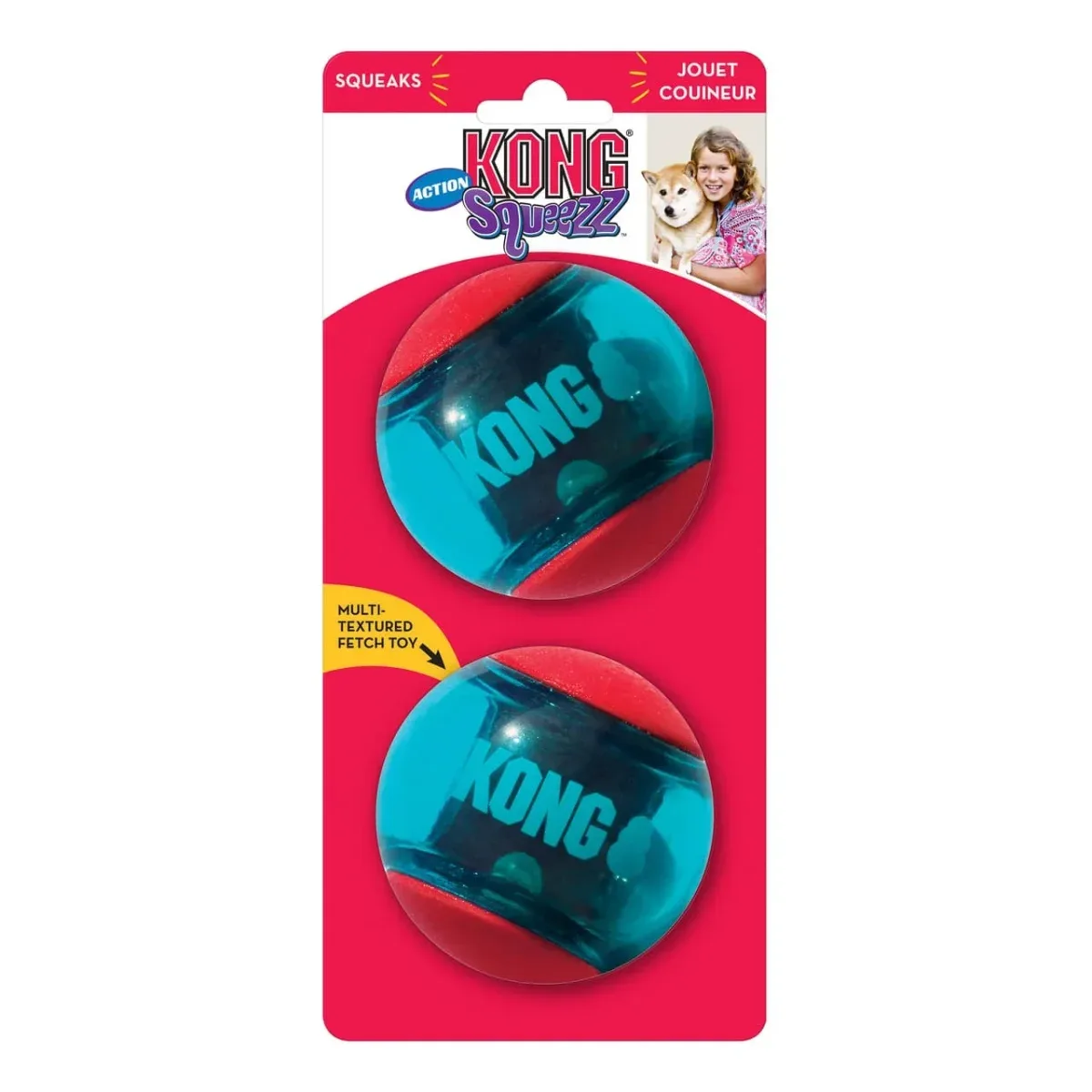 KONG Squeezz Actionball rød 2stk 8cm – Slidstærke bolde til hunde
