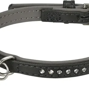 Kunstlæderhalsbånd Deluxe Rhinestones S grå