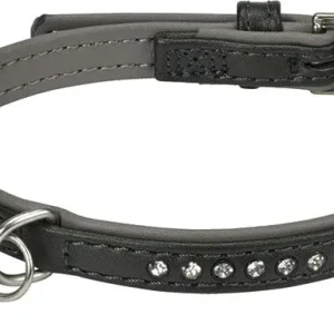 Kunstlæderhalsbånd Deluxe Rhinestones XS grå