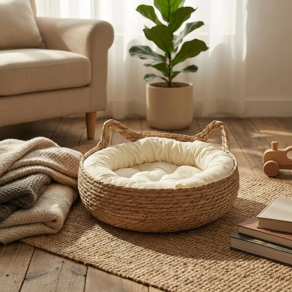 Kurv af flet til katte – naturlig komfort