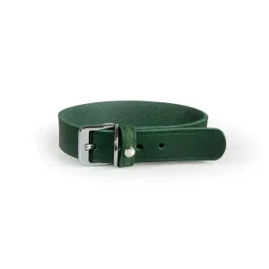 Læder halsbånd Weinheim 22-29 cm grøn bred