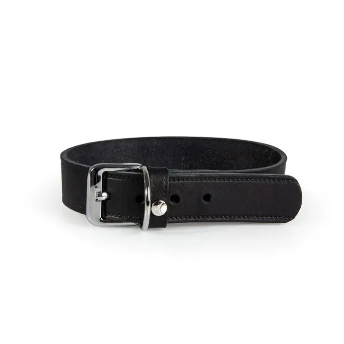 Læder halsbånd Weinheim 32-39 cm sort bred