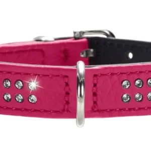 Læderhalsbånd 20-24 cm pink