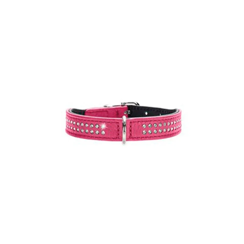 Læderhalsbånd Diamond Petit Pink