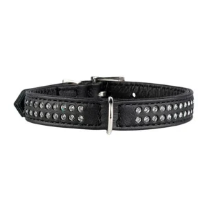 Læderhalsbånd Lissabon m/swarovski 31-36cm sort