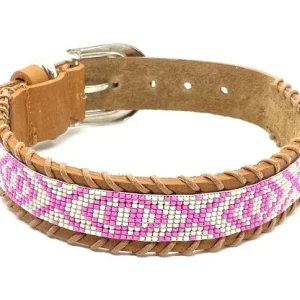 Læderhalsbånd Ø8 cm 23-29 cm pink/ivory
