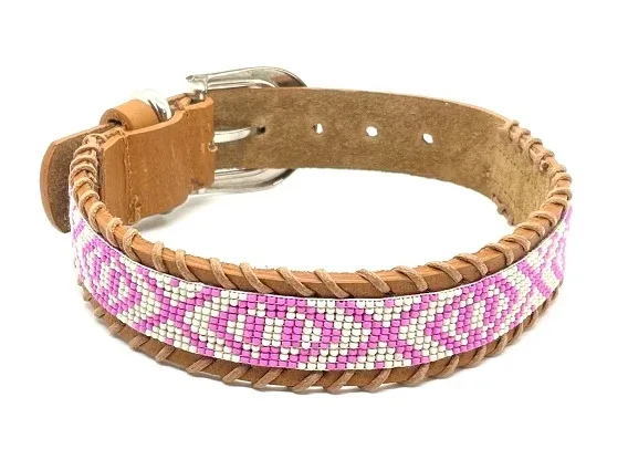 Læderhalsbånd Ø8 cm 23-29 cm pink/ivory