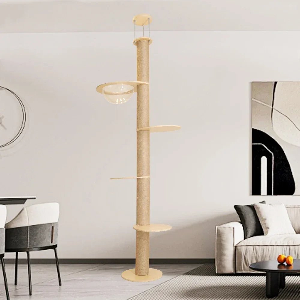 Maine Coon-kattetræ fra gulv til loft med hængekøje – model: “skyclimb”