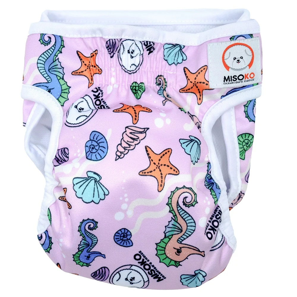 MISOKO Reusable Diaper for Female Dogs L, Pink, Seahorses, 1 pcs. - Image 2