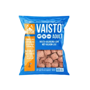 MUSH Vaisto® Blå – Råfoder med Okse, Kalkun, Laks – 800g