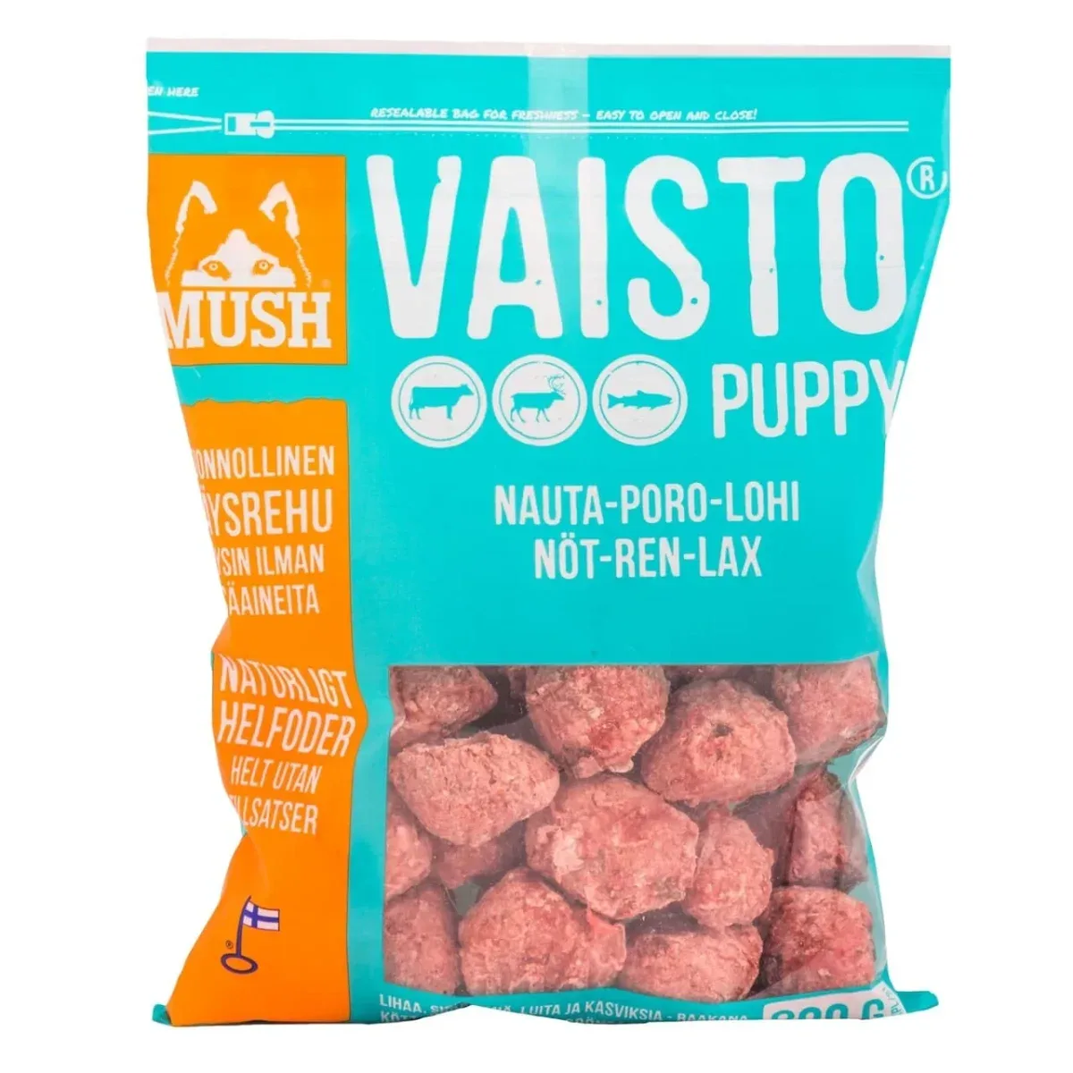 MUSH Vaisto Puppy Isblå 800g – okse, rensdyr & laks BARF