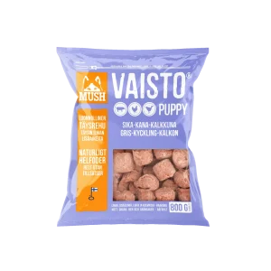 MUSH Vaisto® Puppy Lyslilla – Råfoder med Gris, Kalkun, Kylling – 800g