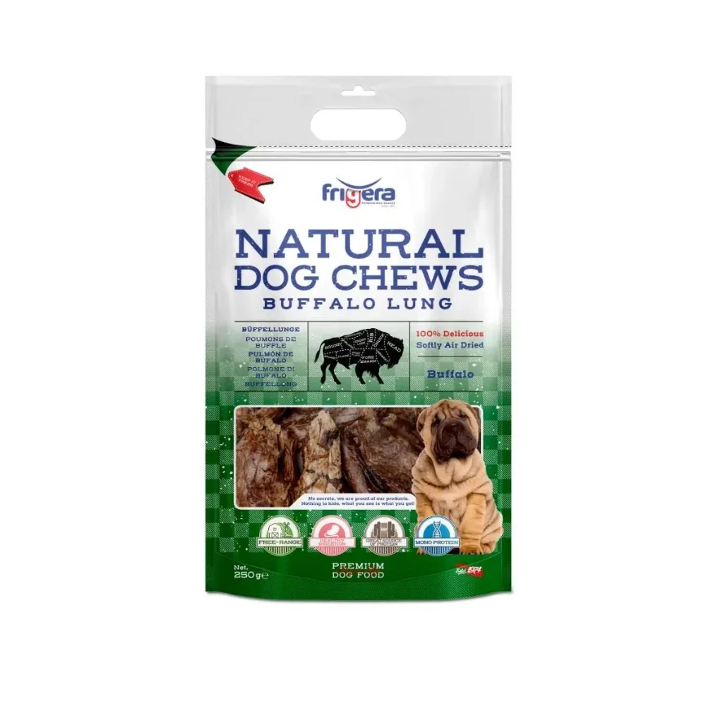 Natural Dog Chews Bøffel Lunger 250gr
