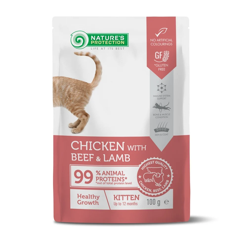 Natures Protection Cat Healthy Growth Kitten Chicken, Beef and Lamb 100 g - Image 2