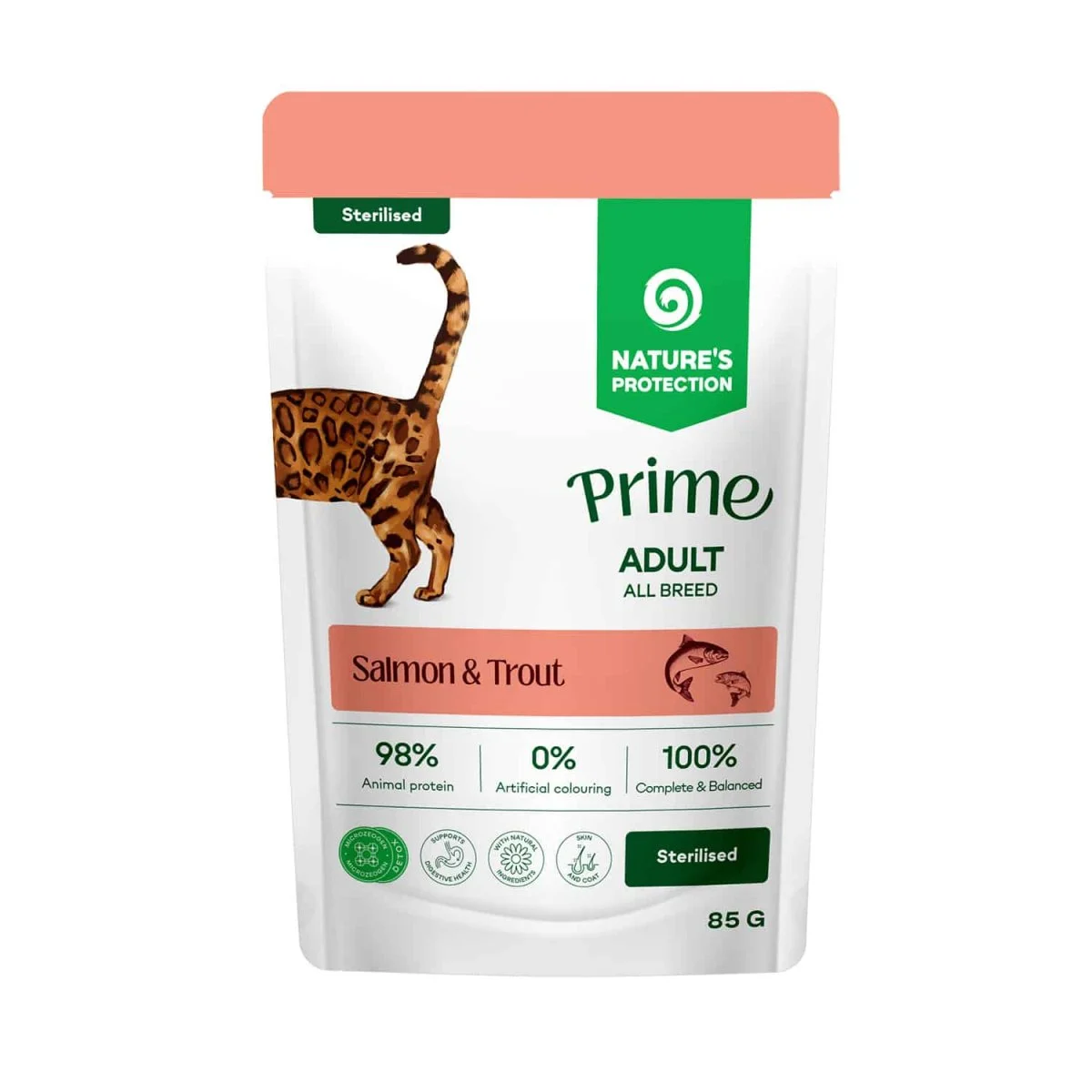 NATURES PROTECTION PRIME Sterilised Cat Salmon and Trout Chunks in Sauce 85 g