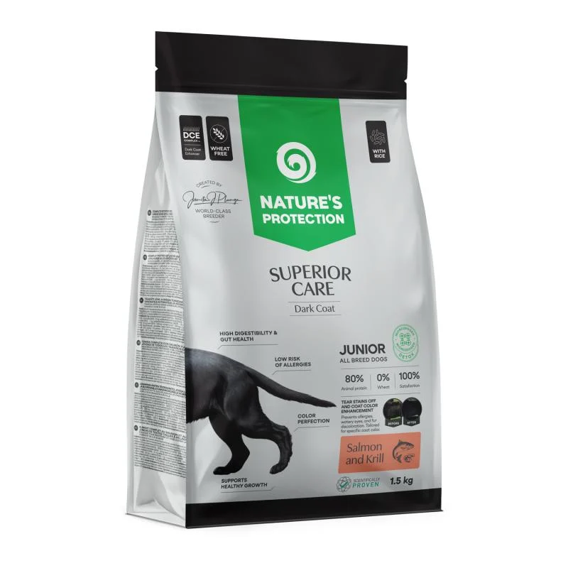 NATURES PROTECTION Superior Care Dark Coat Salmon and Rice Junior All Sizes 1.5 kg - Image 2
