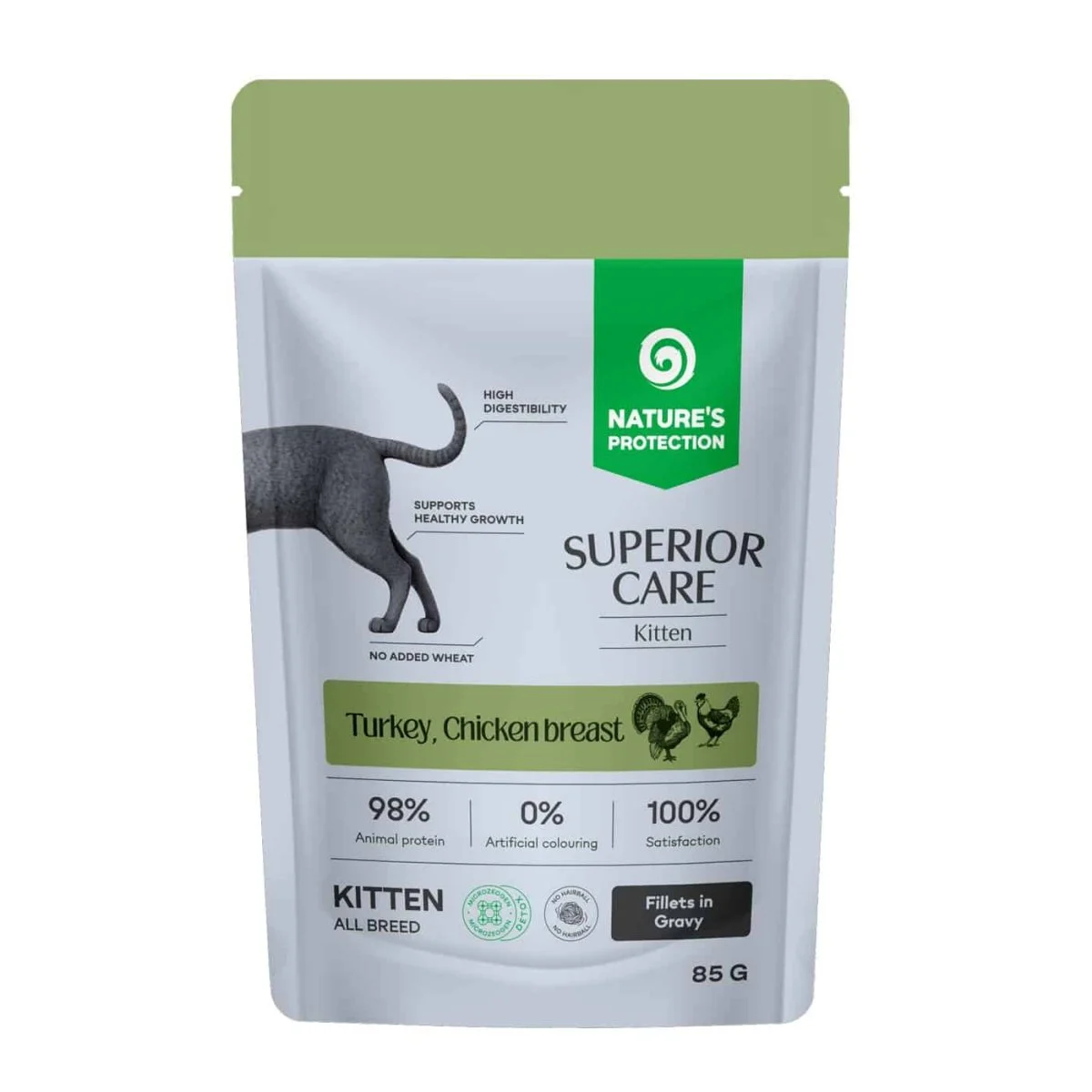 NATURES PROTECTION SUPERIOR CARE Kitten with Turkey and Chicken Breast Fillets in Sauce 85 g, Grain Free