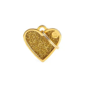 Navnetegn hjerte Glitter small 2,8x2,5 cm guld