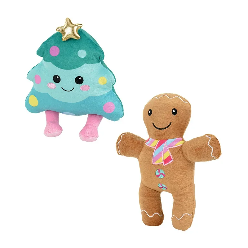 Plyslegetøj juletræ/gingerbread man XMAS m/lyd - 2-pak, 23 cm