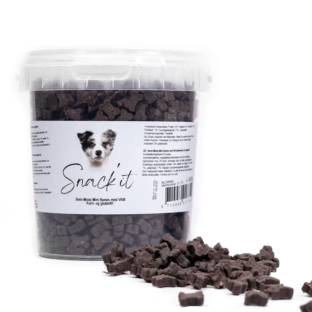 Snack’it – Semi-Moist – Bløde godbidder Mini Bones m. Vildt – 500g