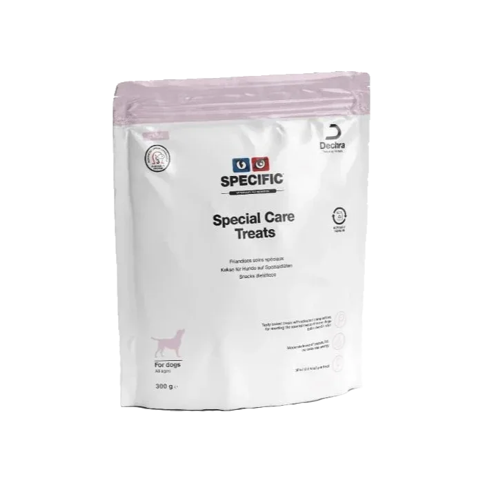 Special Care Treats CT-SC 300g godbidder fra Specific fremstillet af hydrolyseret blåhvilling, krill, alger og durra.
