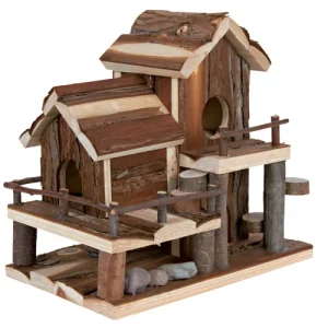 Trixie Hamsterhus Birte i Naturligt Træ – Med 2 Etager – 25x24x16cm – – – –