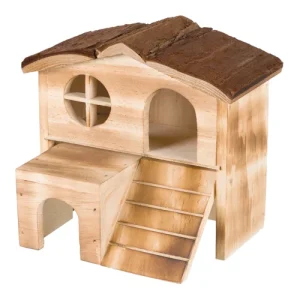 Trixie Hamsterhus Kajsa i Brændt Træ – Med 2 Etager – 17x15x13cm – Egnet til Mus – – – –