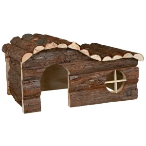 Trixie Hanna Marsvinehus i Træ – Med Bark – 31x19x19 cm