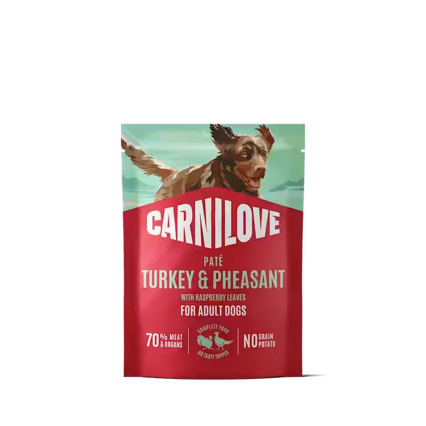 Vådfoder POUCH Paté, Kornfri & Glutenfri med kalkun, fasan & hindbærblade til hunde